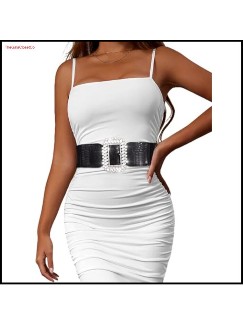 Women's Thick Elastic Waist Belt Rhinestone Buckle Wide Belt for Dresses